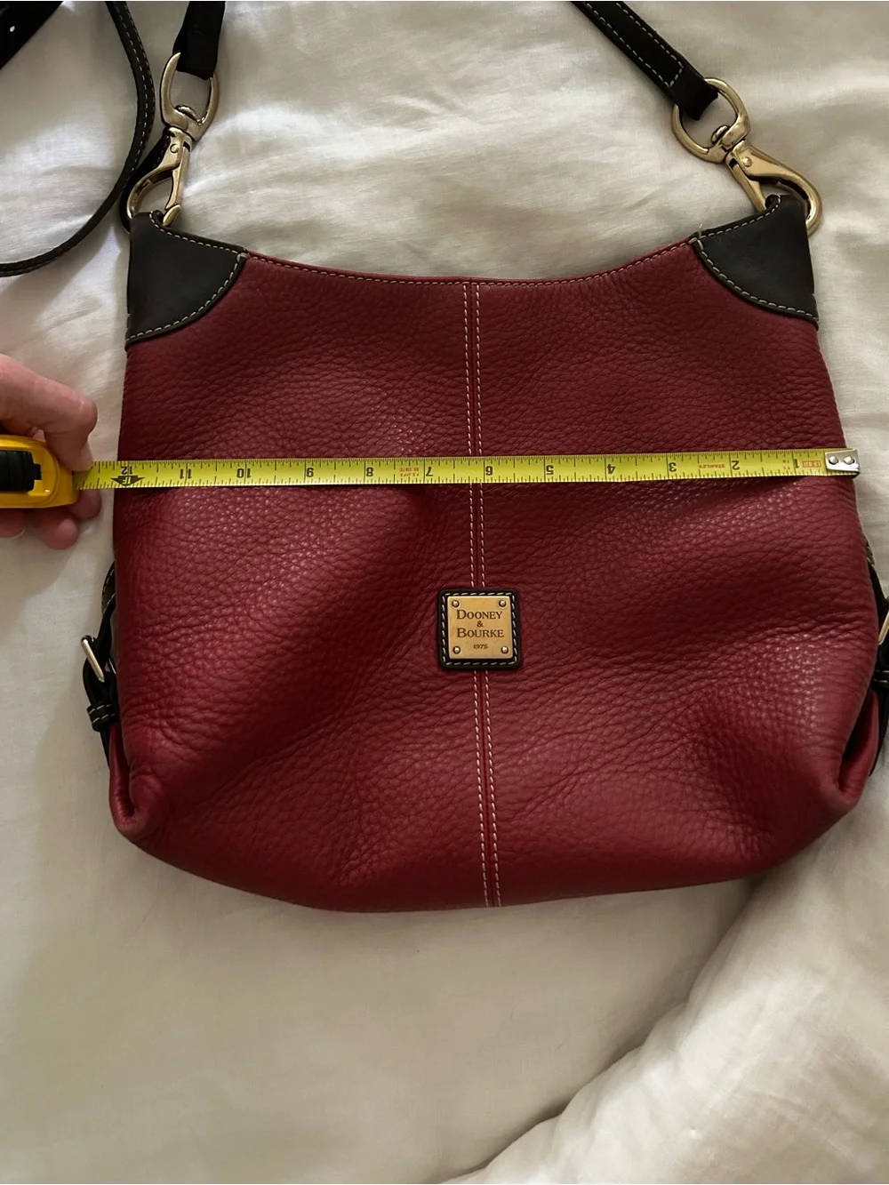 Dooney & Bourke Pebble Leather Hobo Bag in Red with Dark Brown Trim